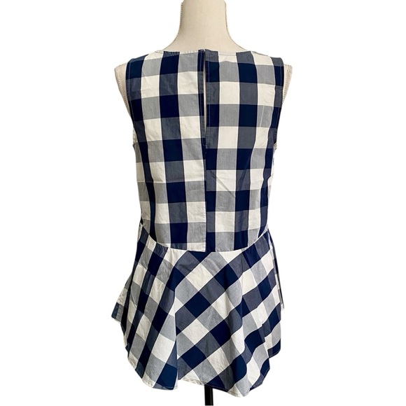Anthropologie HD in Paris Navy Blue & White Buffalo Check Gingham Peplum Top - Picture 11 of 14